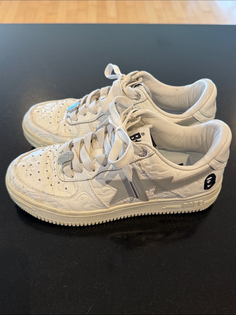 Bape Kids White Leather Star Logo Sneakers